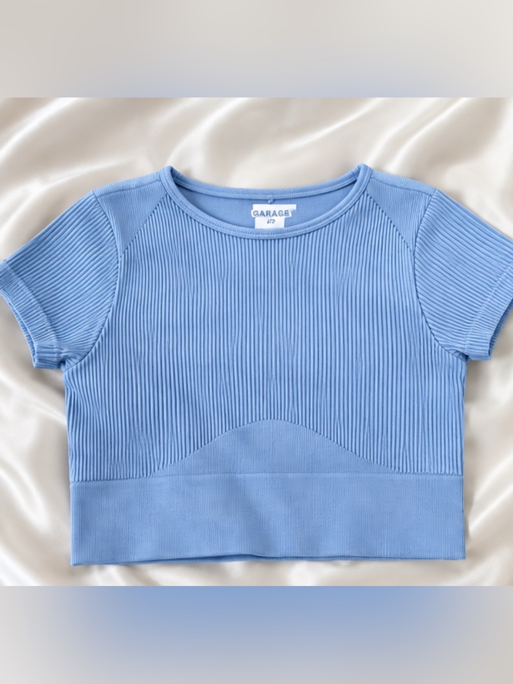 Garage Baby Blue Ribbed Crop Tee